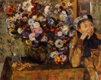 Edgar Degas : A Woman Seated beside a Vase of Flowers